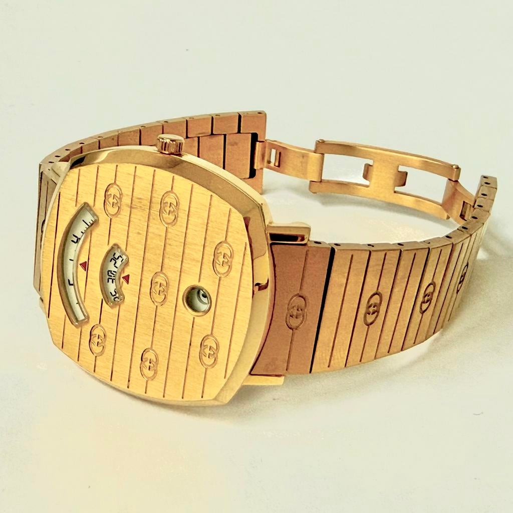 Gucci Grip horloge goud YA157409, Overige merken, Staal, Gebruikt, Staal