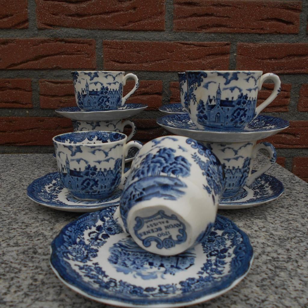 2X k/s Palissy 1790 Avon Scenes blauw engels servies, Ophalen of Verzenden