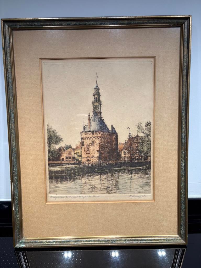 C v.d. Woerd hoofdtoren Hoorn, Antiek en Kunst, Kunst | Etsen en Gravures, Ophalen