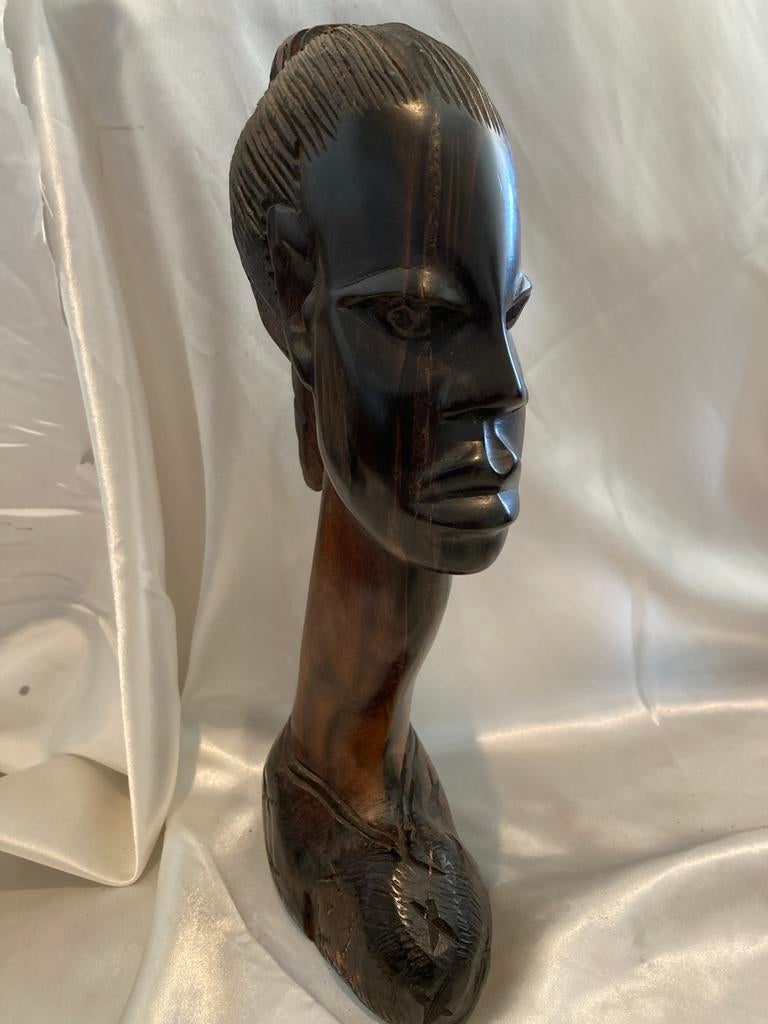 Vintage Afrikaanse Houten Buste/Tanzania/Kenia, Buste, Ophalen of Verzenden, Handgemaakt, 20 - 50 cm