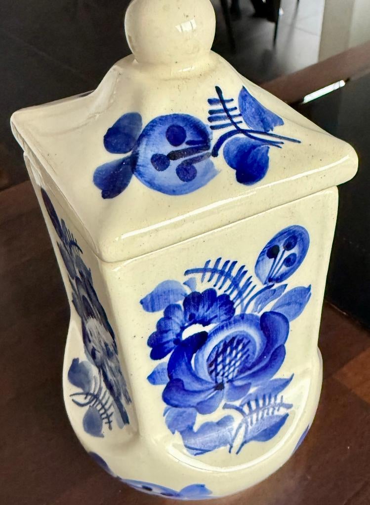 Vintage Blauw-Witte Voorraadpot met Deksel/Wloclawek Polen, Antiek en Kunst, Antiek | Keramiek en Aardewerk, Ophalen of Verzenden