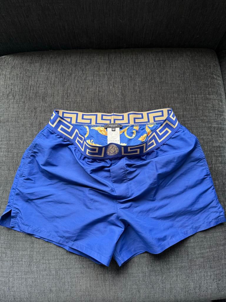 Versace Zwemshort - Blauw met goud patroon, Kleding | Heren, Ophalen of Verzenden, Maat 52/54 (L), Blauw, Zwemshort