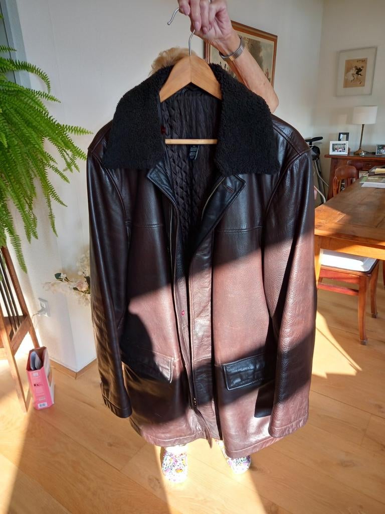 GANT heren leren jas met teddy kraag, Bruin, Maat 48/50 (M), Ophalen of Verzenden, Zo goed als nieuw