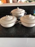 Drie mooie engelse dek schalen cream met een goud randje, Ophalen of Verzenden