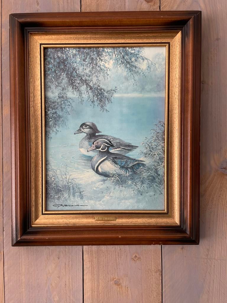 Olieverf op linnen in fraaie notenhouten lijst G. Neswadba, Verzenden