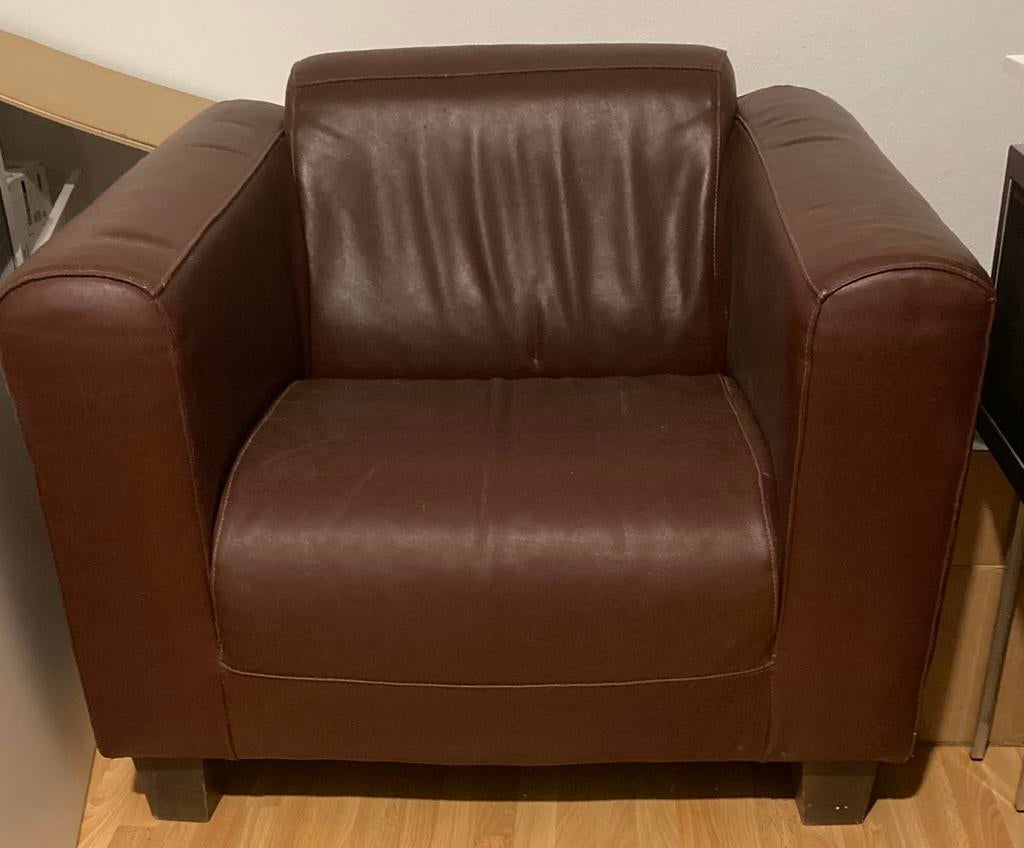 Leren fauteuil landelijke stijl, Ophalen, Gebruikt, 75 tot 100 cm