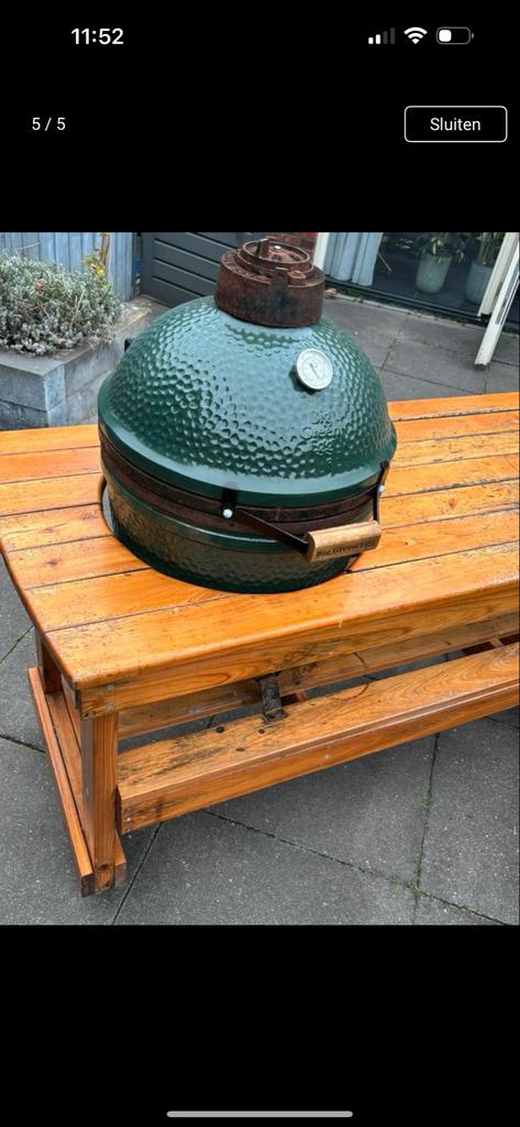 Big Green Egg Medium met originele tafel en accessoires, Tuin en Terras, Ophalen, Gebruikt, Met accessoires