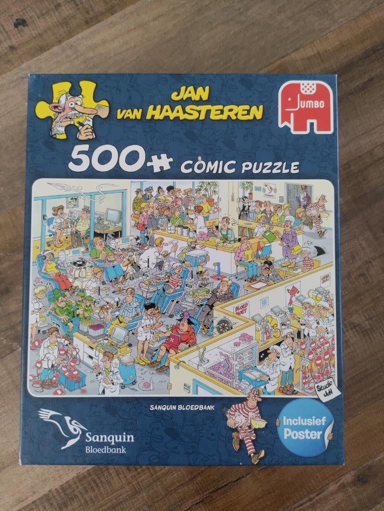 500 stukjes Jan van Haasteren puzzel, Sanquin bloedbank, Ophalen, 500 t/m 1500 stukjes, Zo goed als nieuw, Legpuzzel