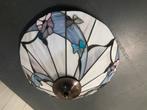 Tiffany Plafondlamp met Bloemen- en Vlindermotief, Ophalen, Gebruikt, Glas