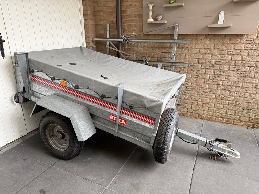 Erka aanhangwagen met rek voor 4 fietsen bagage wagen, Ophalen, Gebruikt