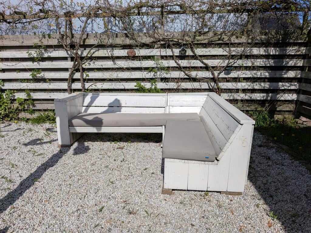 Steigerhouten hoekbank tuin, Tuin en Terras, Tuinbanken, Gebruikt, Hout, Ophalen