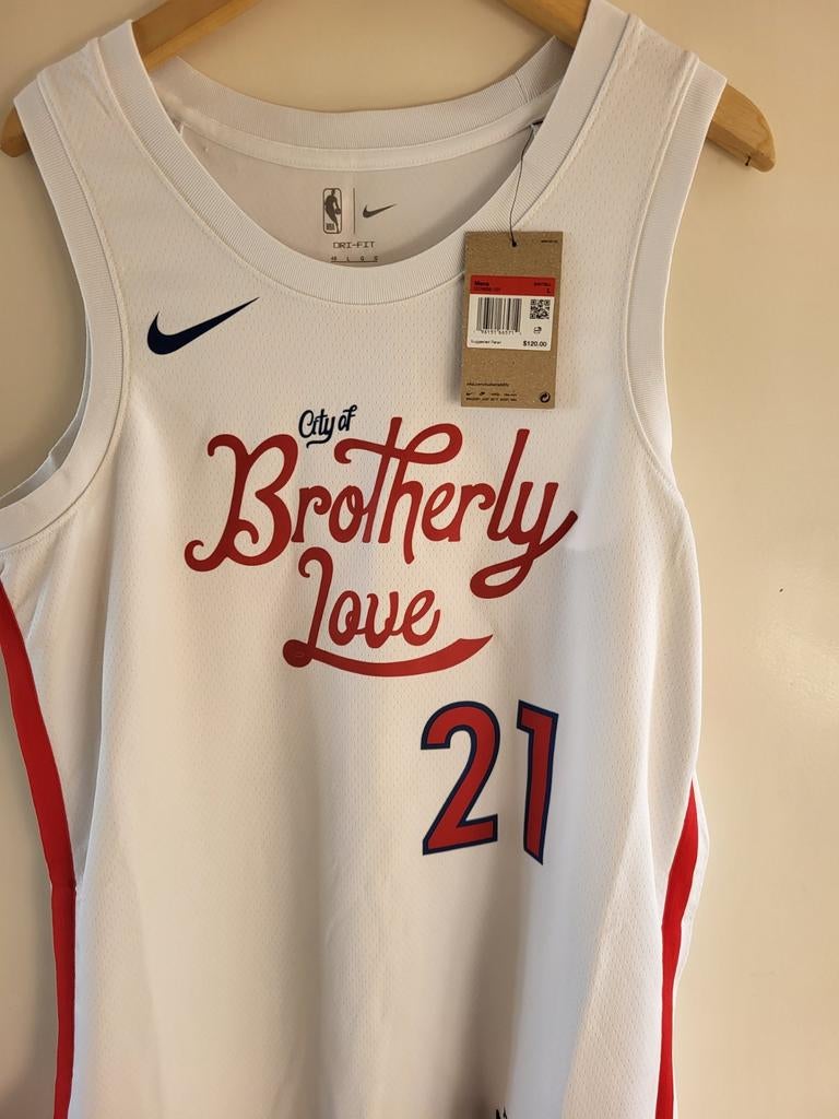 100% Origineel Nike Sixers Embiid City Edition Jersey, Maat 52/54 (L), Wit, Nike, Nieuw