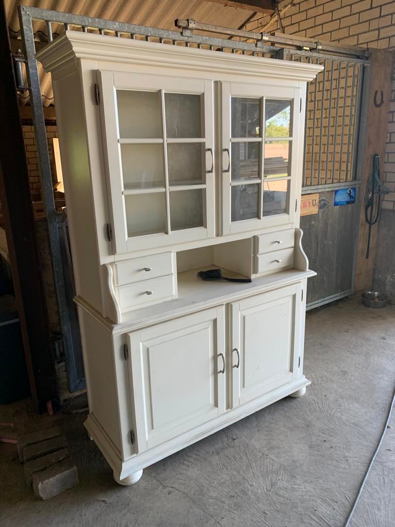 Servies kast eiken wit gelakt, 200 cm of meer, Eikenhout, Ophalen of Verzenden, Zo goed als nieuw