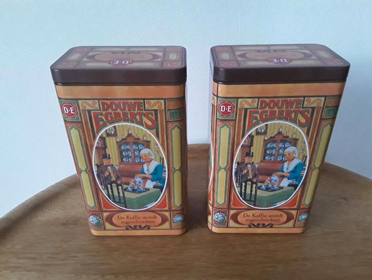 2 blikken D.E., Verzamelen, Blikken, Zo goed als nieuw, Koffie, Douwe Egberts, Ophalen of Verzenden