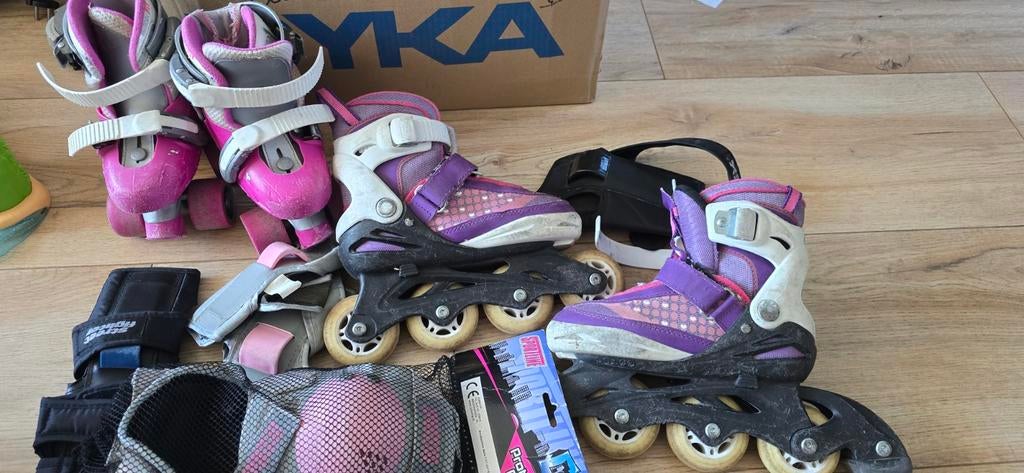 2x rolschaatsen met beschermers, Sport en Fitness, Skeelers, Ophalen of Verzenden, Verstelbaar