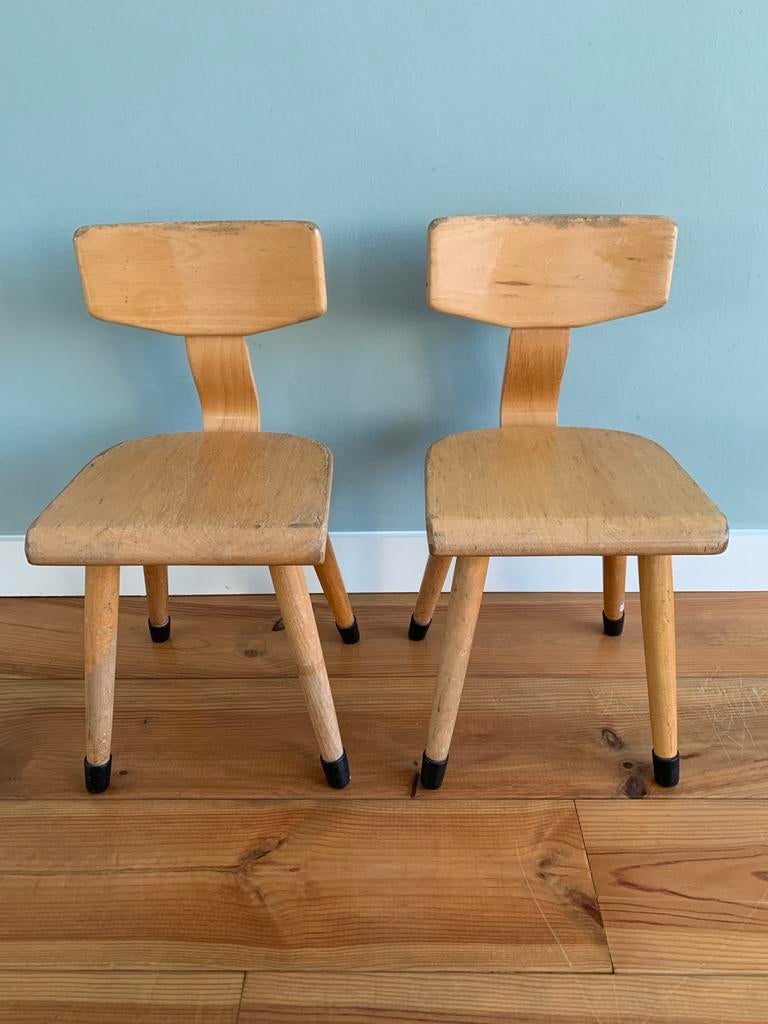Set van 2 vintage schoolstoeltjes voor kinderen, Ophalen of Verzenden