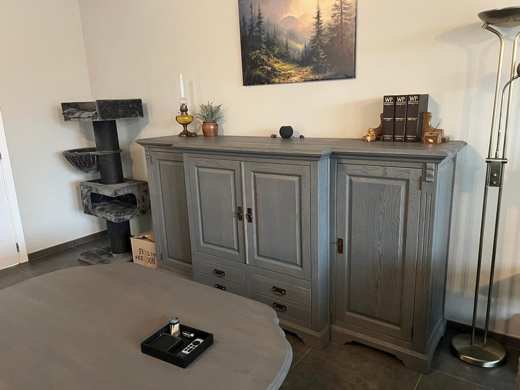 Massief Eiken Kast en Salontafel, Ophalen, Met deur(en), Eikenhout, Zo goed als nieuw