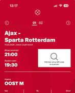 Ajax sparta vak 120 twee kaarten naast elkaar, Tickets en Kaartjes, Sport | Voetbal, Losse kaart, Twee personen, Maart