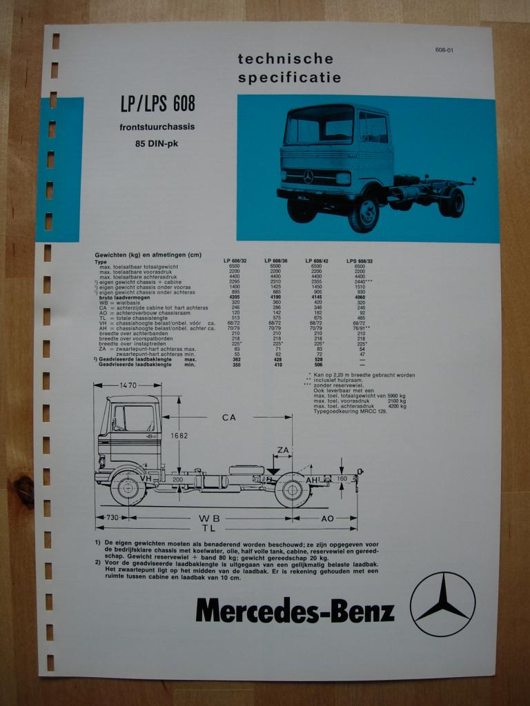 Mercedes LP / LPS 608 Technische Specificatie folder 1976, Zo goed als nieuw, Mercedes-Benz, Mercedes, Ophalen of Verzenden