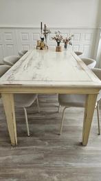 Vintage antieke houten eettafel wit/creme, Antiek en Kunst, Ophalen