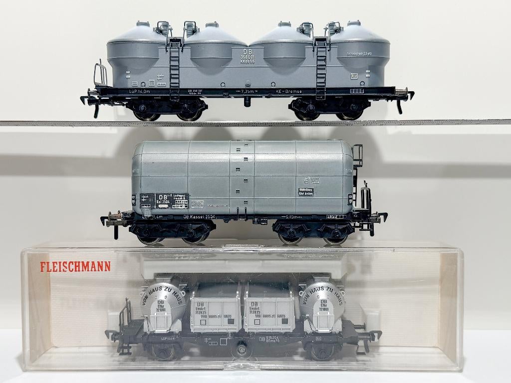 FLM: set van 3 vintage Ketel/Zement/Container wagons voor H0, Ophalen, Gebruikt, Gelijkstroom, Fleischmann