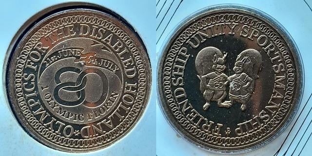 Olympic Florin 1980 Arnhem Veenendaal, Postzegels en Munten, Penningen en Medailles, Verzenden, Brons, Nederland