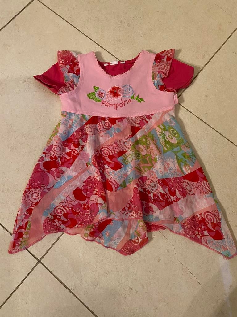 2 delig Pampolina zomer jurk + shirt fuchsia roze mt. 80, Kinderen en Baby's, Babykleding | Maat 80, Ophalen of Verzenden, Zo goed als nieuw