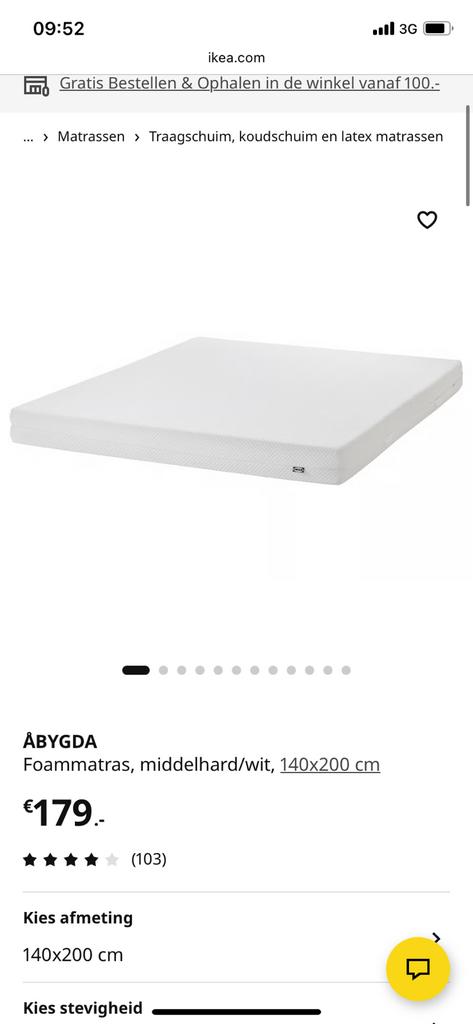 IKEA Abygda mattress 140x200 (+ bed frame), Ophalen, Zo goed als nieuw, Tweepersoons, 140 cm