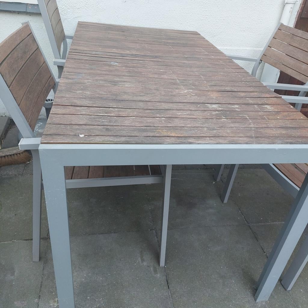 Tuin set 1 tafel 4 stoelen, Ophalen, Gebruikt, Rechthoekig, Hout