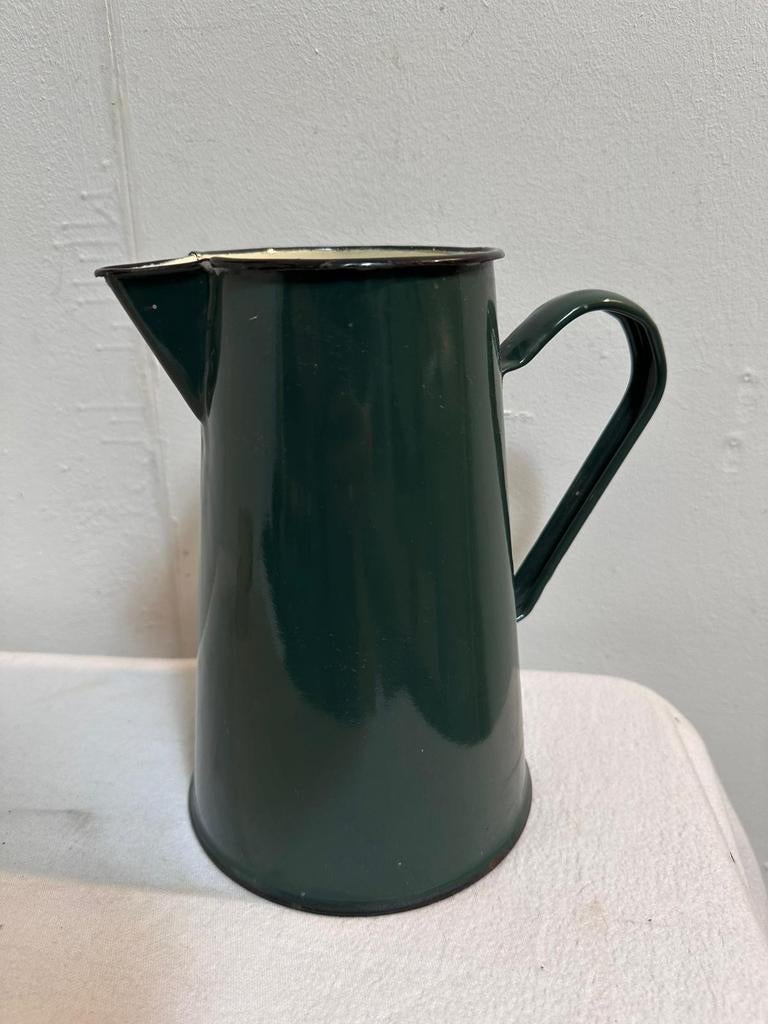 Vintage emaille kan groene gieter of vaas met handvat, Antiek en Kunst, Ophalen