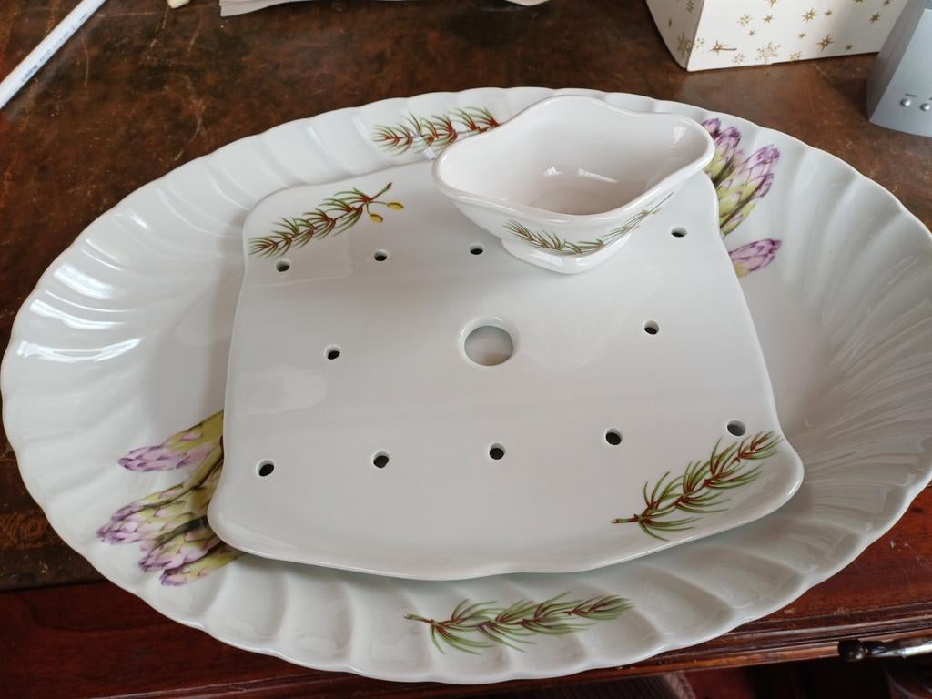 Aspergeschaal porselein + sauskom, Ophalen of Verzenden