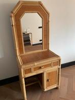 Vintage bamboe kaptafel kap make-up tafel kast spiegel, Ophalen