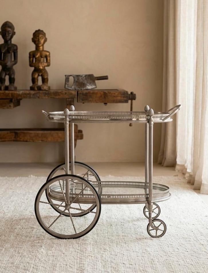 Mid Century Neoclassical Silver Plated cart - Maison Jansen, Antiek en Kunst, Antiek | Meubels | Tafels, Ophalen of Verzenden
