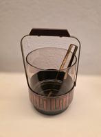Vintage ice bucket met tang – rookglas – jaren 60/70 barware, Ophalen of Verzenden