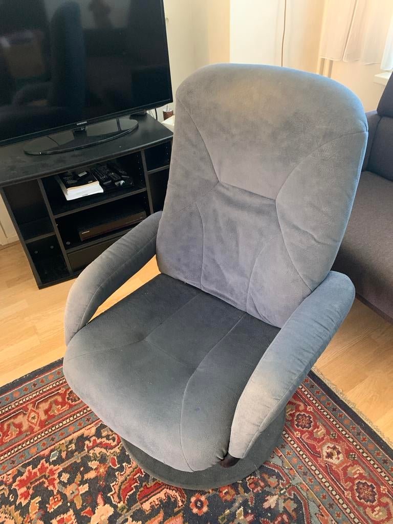 Comfortabele grijze draaifauteuil, Huis en Inrichting, Ophalen, Gebruikt, Stof, 75 tot 100 cm