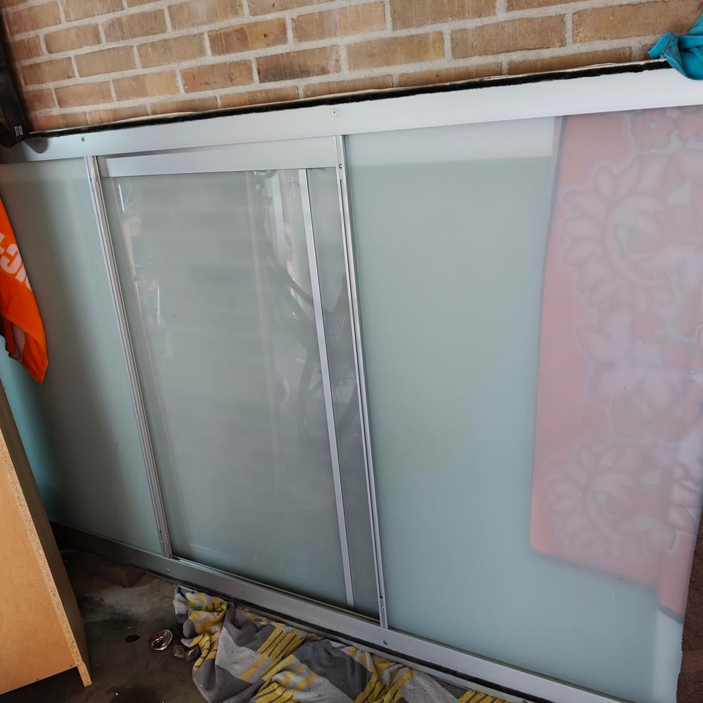 2 aluminium schuifdeuren met glas (236*128), Ikea Pax-kast, Ophalen, Gebruikt, 100 tot 150 cm, 200 cm of meer