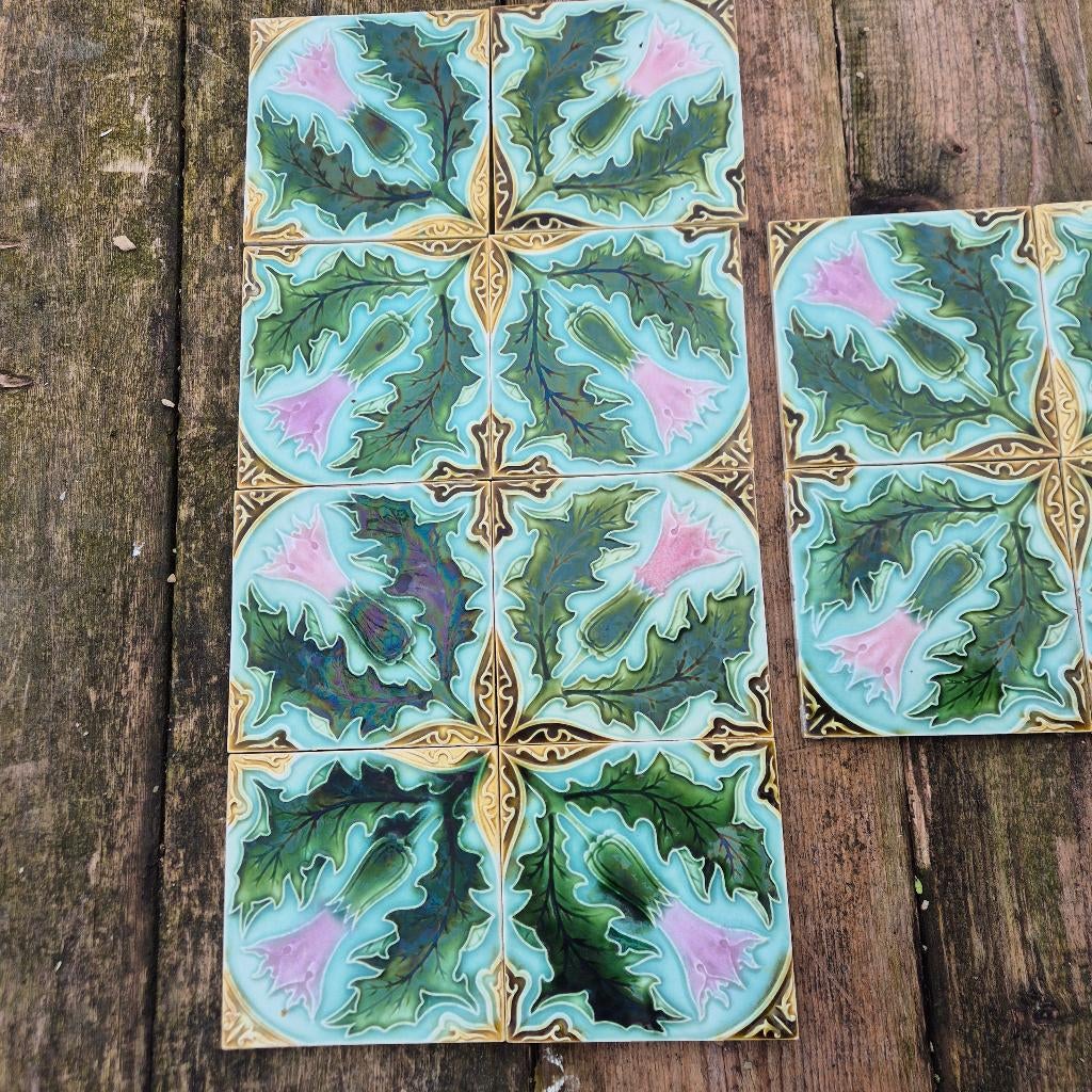 3 x 4-pas art nouveau tegels opgelegd decor, Ophalen of Verzenden