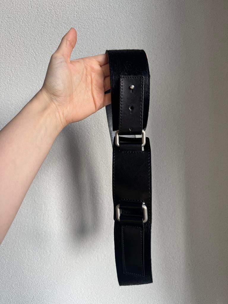Vintage Y2K zwarte echt leren riem met koeienhuid, Vintage, 3 tot 5 cm, Vintage, 90 tot 100 cm
