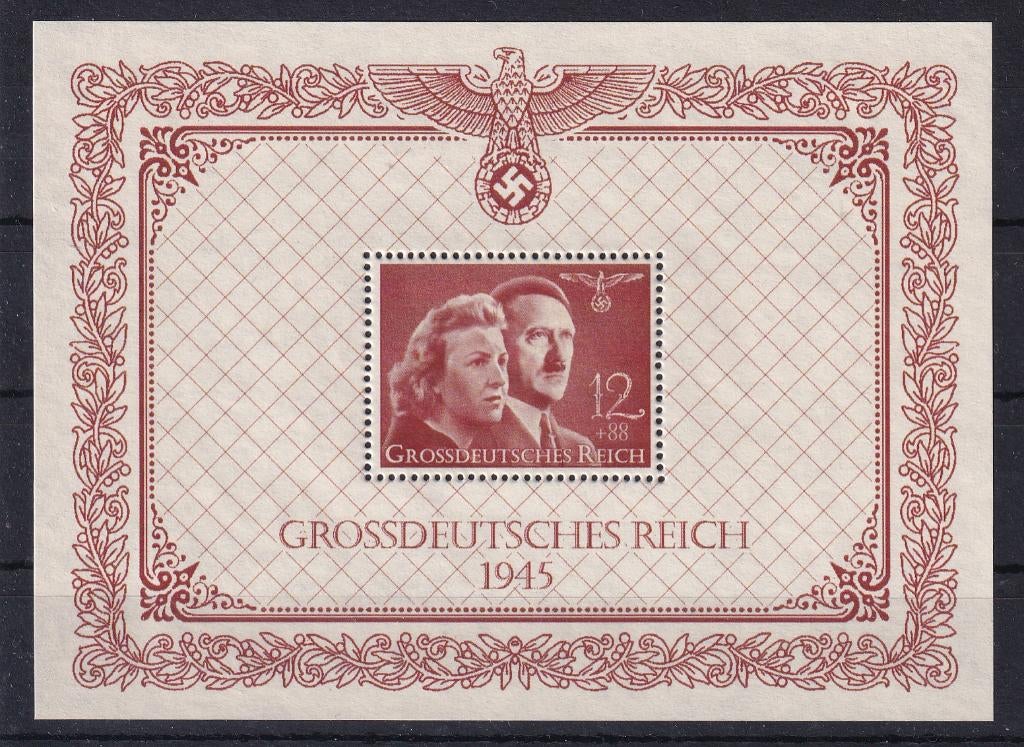 X99) 1945 Eva Braun/A.H. blokje spec uitg huwelijk geen gar, Verzenden, Duitse Keizerrijk, Postfris