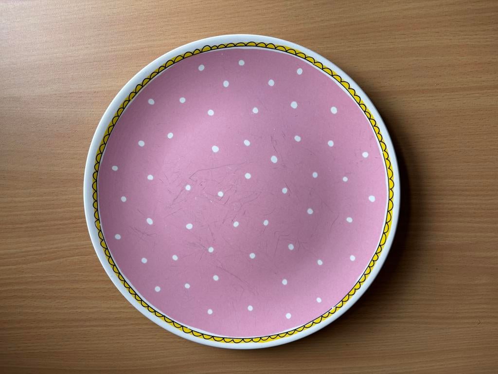 Blond Amsterdam dinerbord Even Bijkletsen Roze Stippen 26 cm, Gebruikt, Blond Amsterdam, Ophalen of Verzenden, Bord(en)