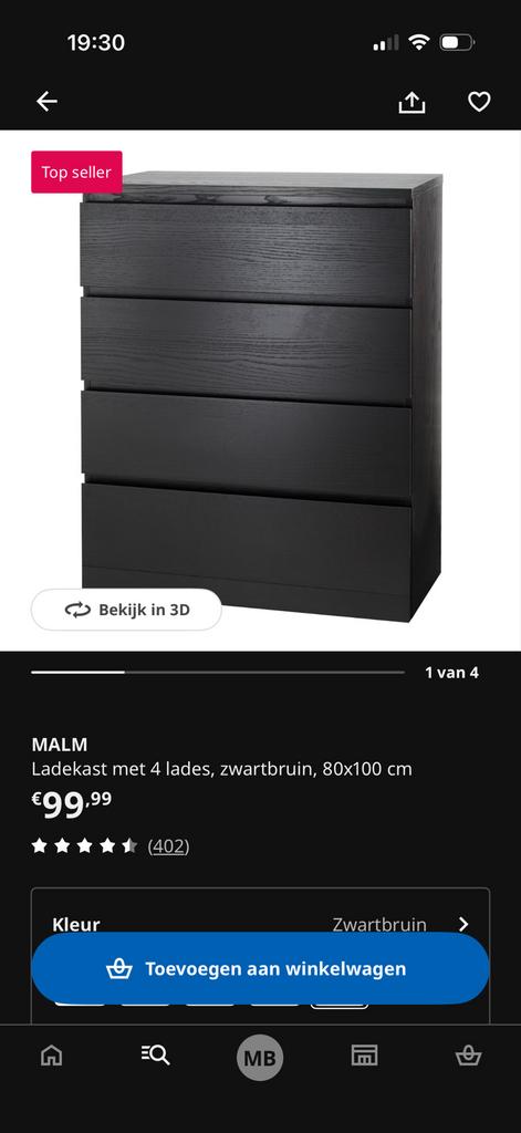 IKEA Malm ladekast met 4 lades, zwartbruin, Ophalen, Gebruikt, 100 tot 150 cm, 50 tot 100 cm