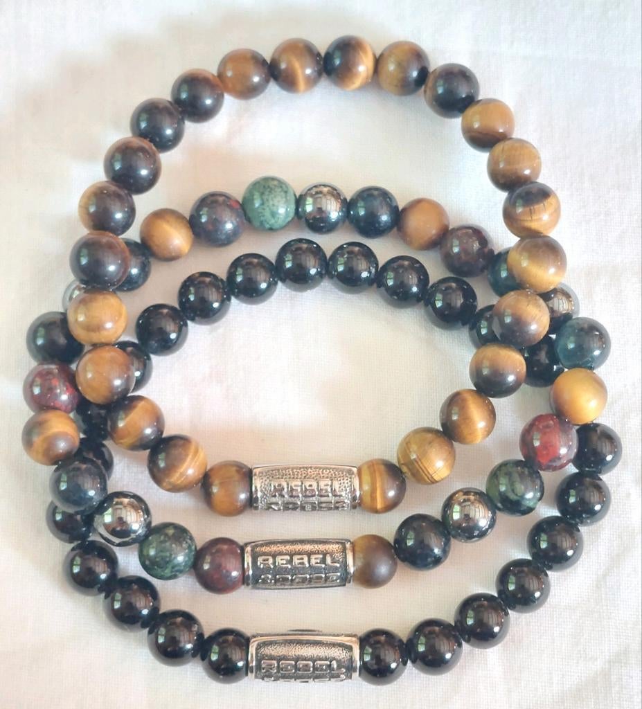Rebel Rose armband design sieraad Tijgeroog edelstenen, Ophalen of Verzenden, Zo goed als nieuw, Overige materialen, Met edelsteen