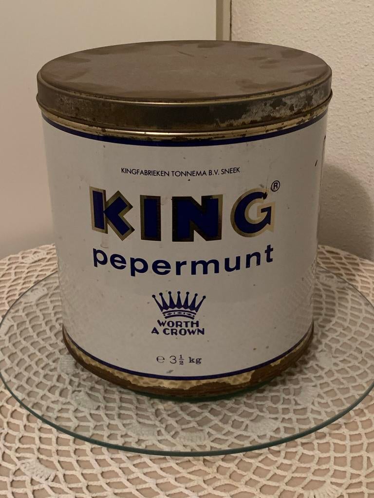 Groot origineel King pepermunt blik, Verzamelen, Blikken, Ophalen of Verzenden, Gebruikt, Overige, Overige merken