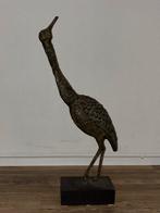 Bronzen Kraanvogel Beeld op Sokkel - 68 cm hoog, Ophalen of Verzenden