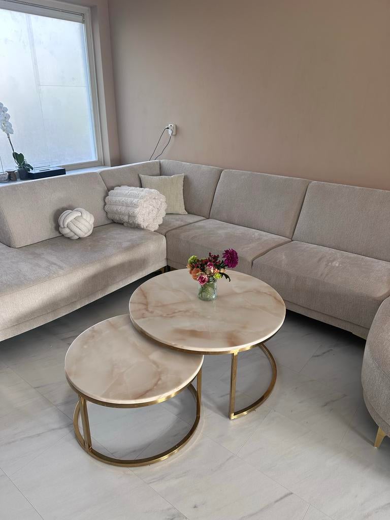 Marmeren salontafel set (2 stuks) - Nieuw, Huis en Inrichting, Tafels | Salontafels, Nieuw, Minder dan 50 cm, 50 tot 100 cm, Rond
