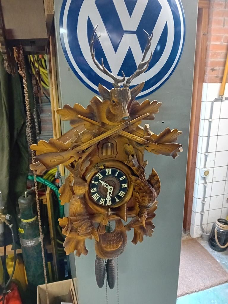 Koekoeksklok jachtklok, groot model, Antiek en Kunst, Antiek | Klokken, Ophalen of Verzenden