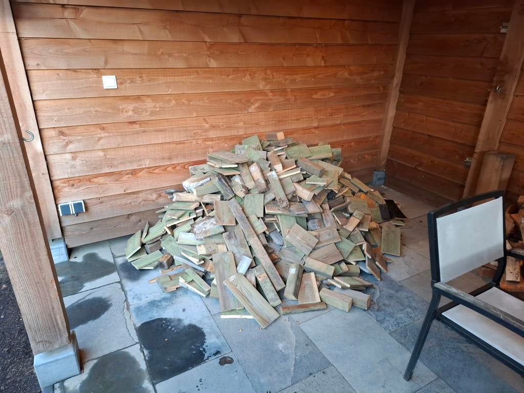 Brandhout: Restpartij schuttinghout en overig behandeld hout, Tuin en Terras, Haardhout, Minder dan 3 m³, Ophalen, Overige houtsoorten