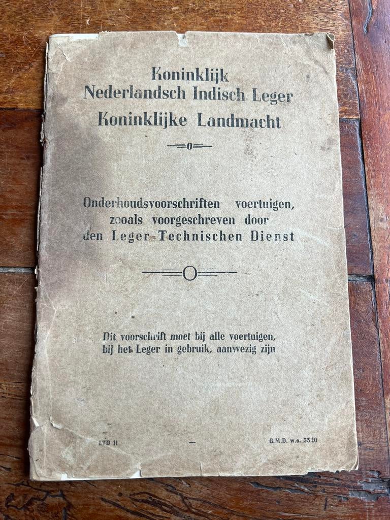 KNIL voorschrift voertuig motor Leger Technischen Dienst, Verzamelen, Militaria | Tweede Wereldoorlog, Ophalen of Verzenden, Nederland