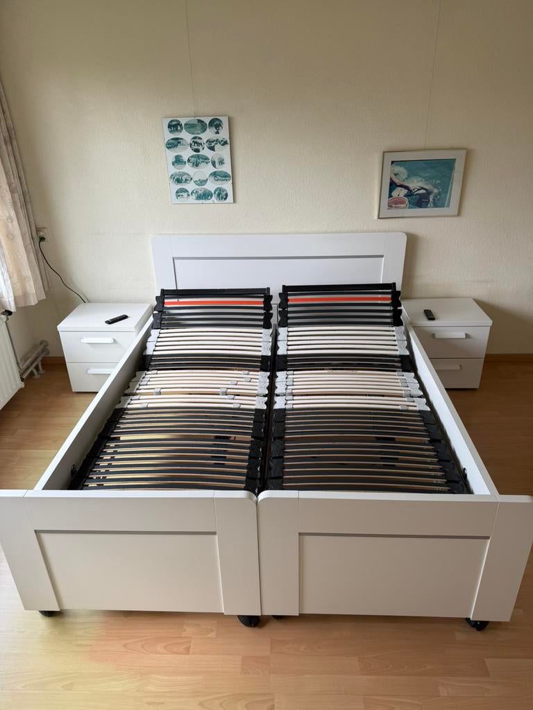 Tweepersoonsbed wit Totaalbed elektrisch, Ophalen, Verstelbaar, Wit, Tweepersoons