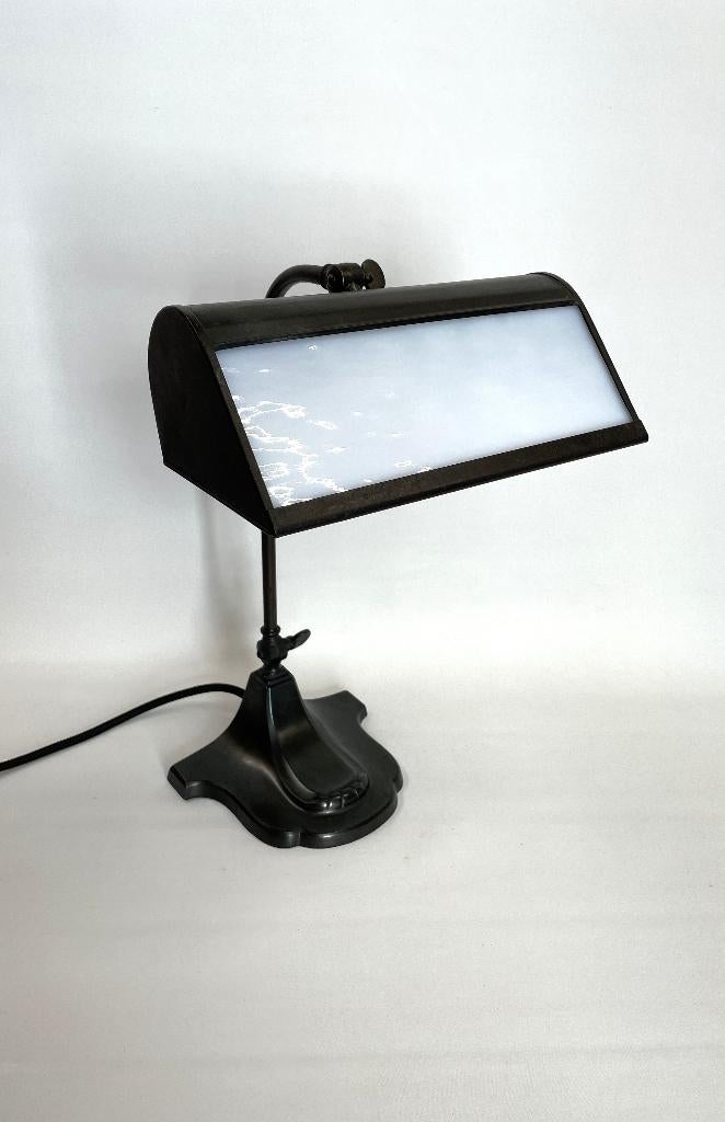 bankierslamp, notarislamp, bureaulamp jaren ’50 vintage, Gebruikt, Ophalen of Verzenden, Glas, Minder dan 50 cm